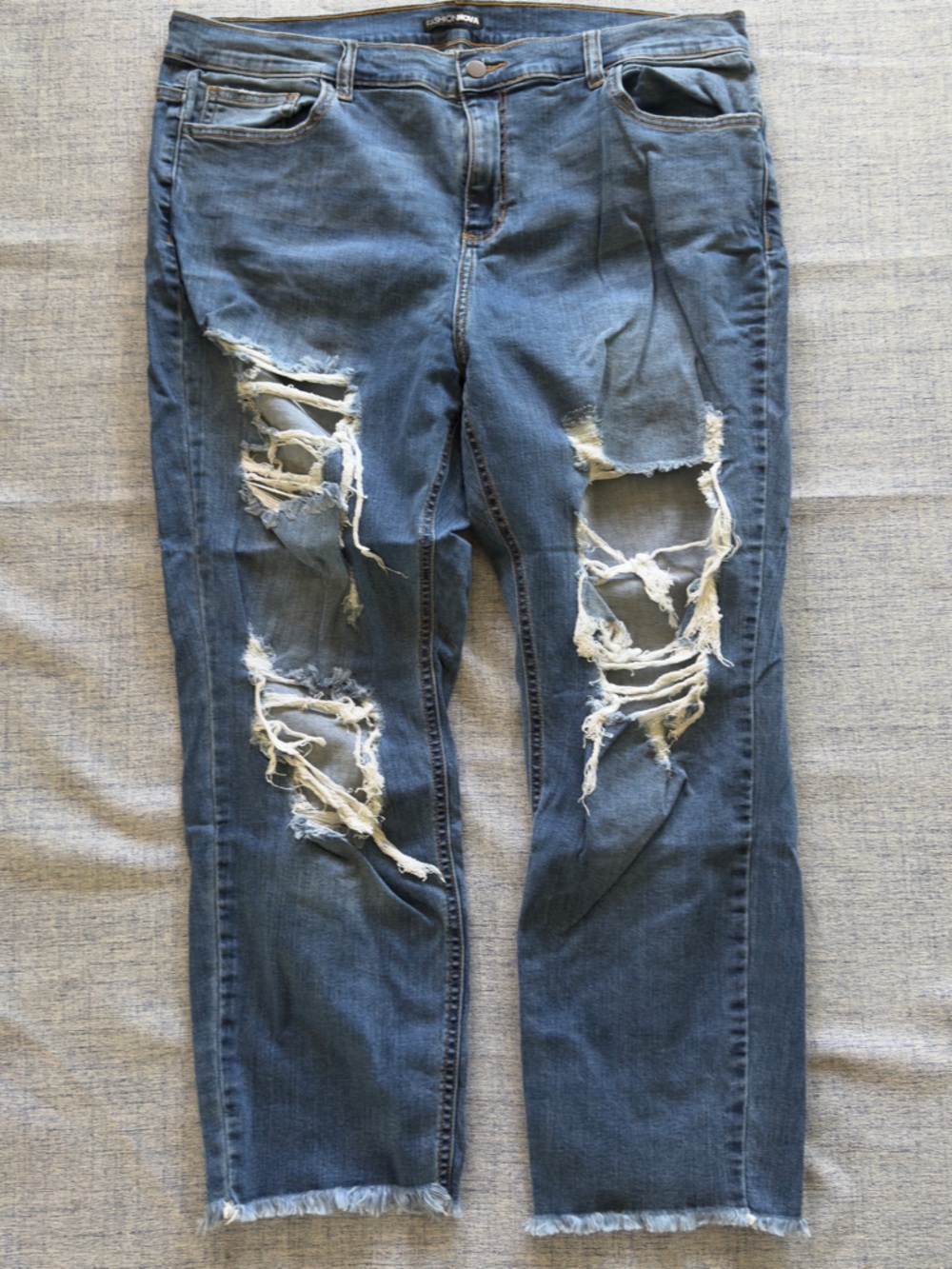 Fashion Nova Women's Distressed Blue Straight Leg Jeans